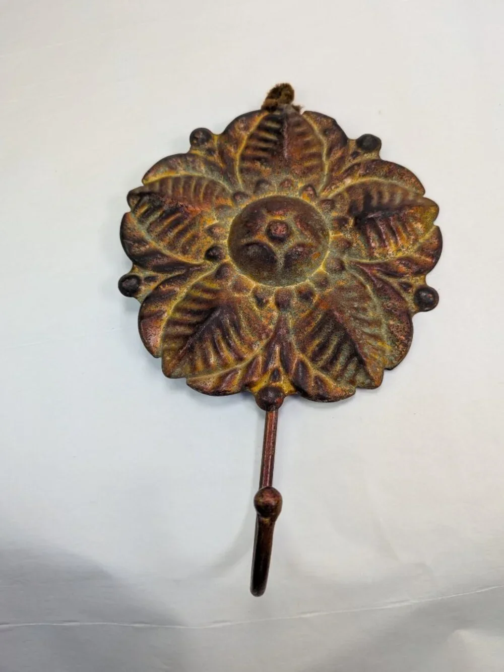Vintage Style Rustic Cast Metal Flower Wall Hook - Verdigris & Copper Patina